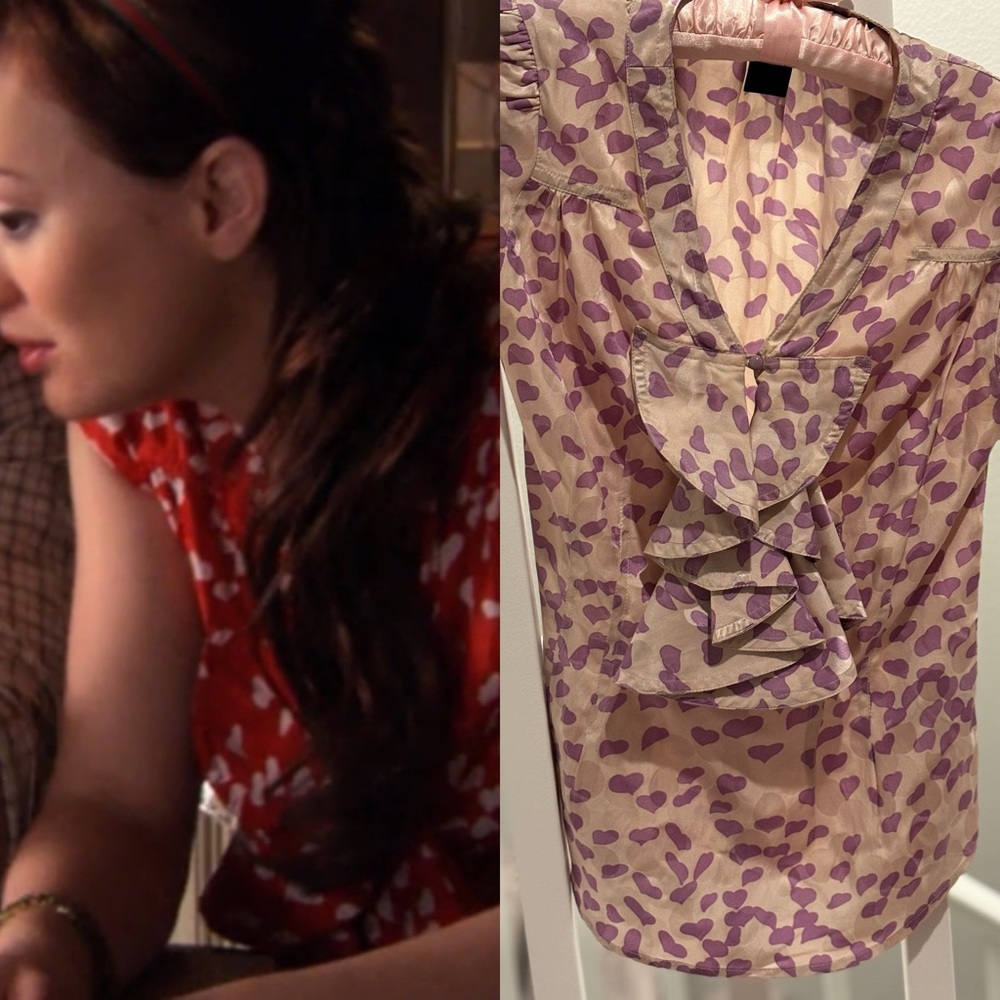 aso blair waldorf gossip girl marc by marc jacob’s heart print ruffle blouse